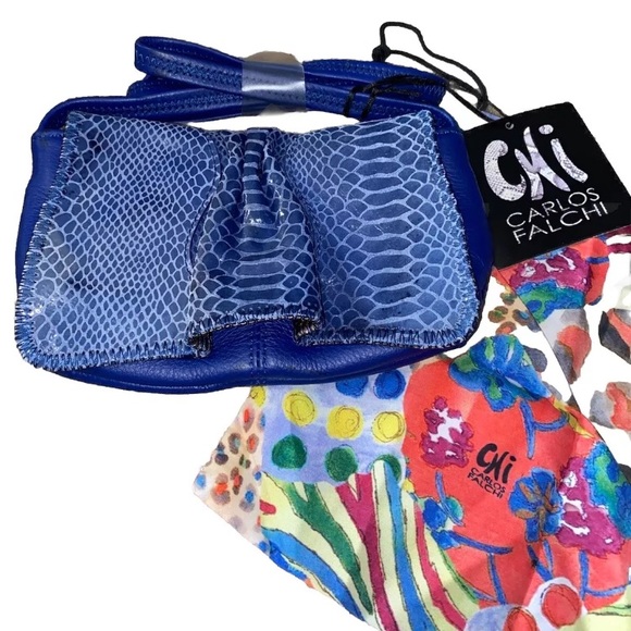 CHI Carlos Falchi Snakeskin Look-Leather CrossBody Purse Handbag VTG  W/Dust bag - Picture 2 of 10